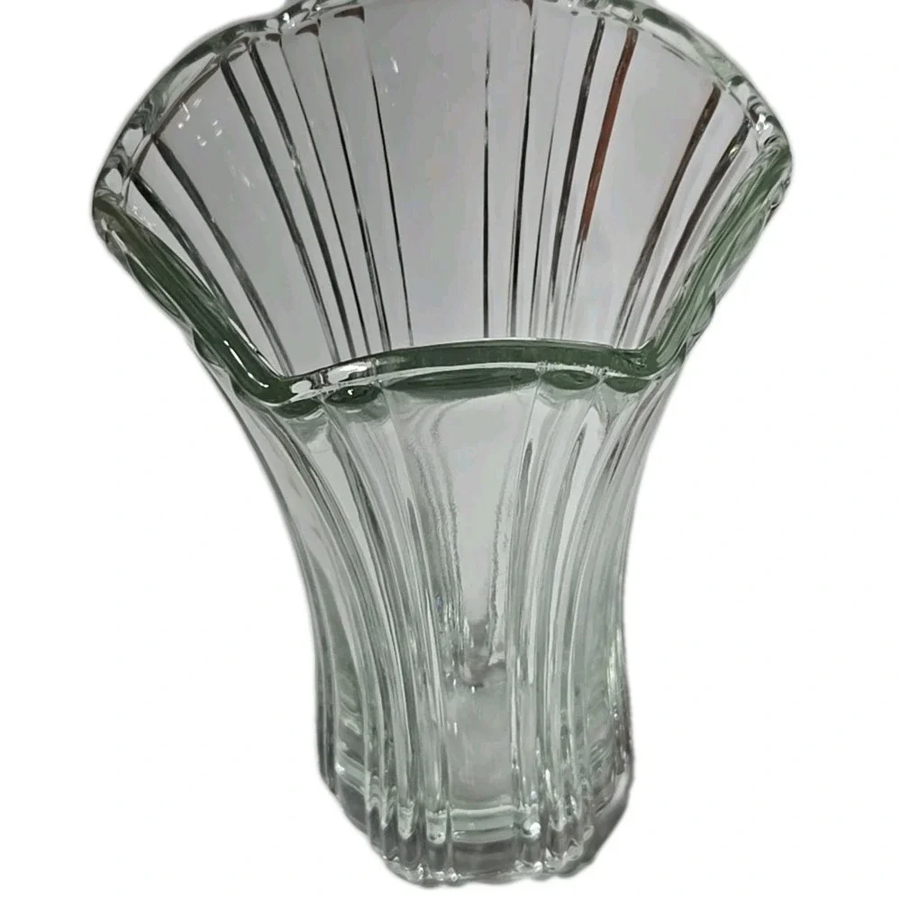 VINTAGE Old Cafe Clear Thick Glass 8 inch Tall Flower Vase Anchor Hocking HEAVY‎